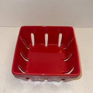 Food Network Berry Basket New 6”x6”x3” Ceramic Fruits and Vegetables Storage RED